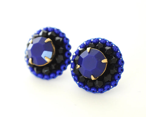 Black blue stud earrings - Exquistry - 1