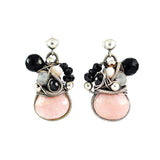 Silver, pink, black dangle earrings - Exquistry - 1