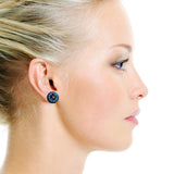 Black teal blue stud earrings