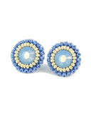 Dusty blue ivory tiny stud earrings - Exquistry - 2