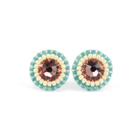 Blush pink, teal, ivory stud earrings - Exquistry - 1