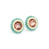 Blush pink, teal, ivory stud earrings - Exquistry - 2