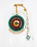 Gold emerald burgundy tribal pendant necklace - Exquistry - 4