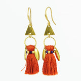 Burnt orange earrings | tassel earrings | gold brass earrings