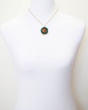 Gold emerald burgundy tribal pendant necklace - Exquistry - 3