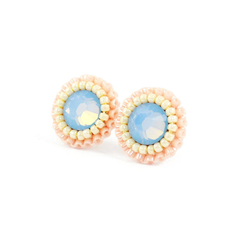 Dusty blue, blush, ivory stud earrings - Exquistry - 1