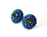 Emerald green and blue stud earrings - Exquistry - 2