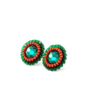 Emerald green cognac orange stud earrings - Exquistry - 2