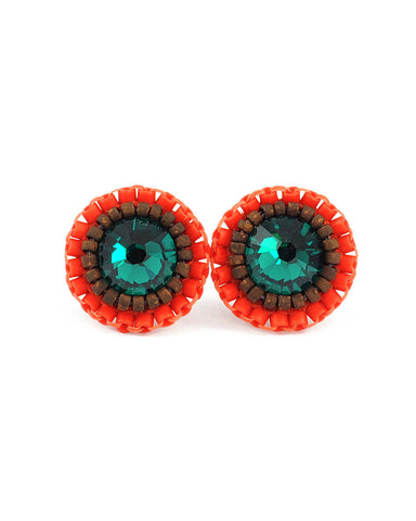 Emerald and orange stud earrings - Exquistry - 1