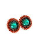 Emerald green burnt orange stud earrings - Exquistry - 2