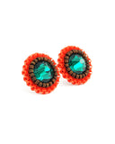 Emerald and orange stud earrings - Exquistry - 2