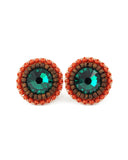 Emerald green burnt orange stud earrings - Exquistry - 1