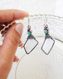 Rainbow moonstone earrings | Silver drop earrings with ruby, pearl, green onyx