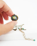 Vintage faux opal pendant necklace | Green brown gold necklace