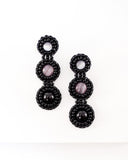 Long black stud statement earrings | hand beaded earrings
