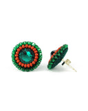 Emerald green cognac orange stud earrings - Exquistry - 3