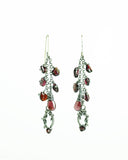 Plum garnet earrings | Silver chain dangle earrings