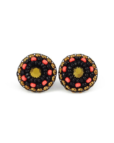 Gold black coral stud earrings - Exquistry - 1