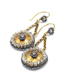 Gold gray dangle earrings with crystals - Exquistry - 3