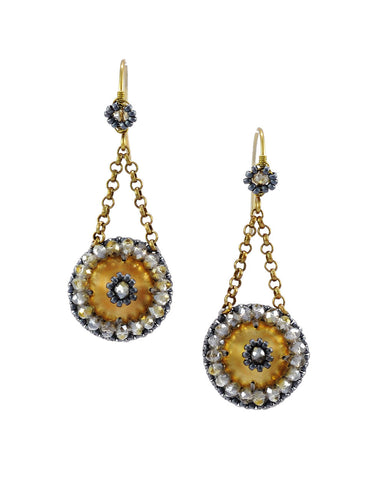 Gold gray dangle earrings with crystals - Exquistry - 1