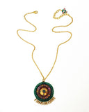 Gold emerald burgundy tribal pendant necklace - Exquistry - 2