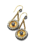 Gold gray dangle earrings with crystals - Exquistry - 2