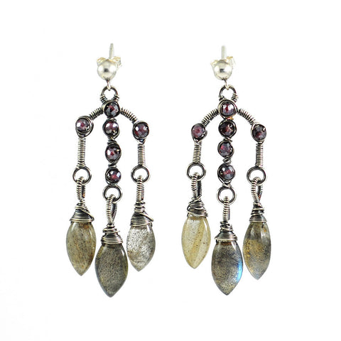 Silver, gray and maroon dangle earrings - amisha rathod - 1