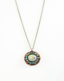 Vintage faux opal pendant necklace | Green brown gold necklace