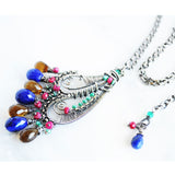 Blue lapis lazuli, earthy quartz, multi color statement necklace