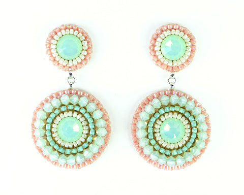Mint peach coral ivory dangle earrings - Exquistry