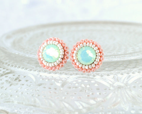 Mint peach coral stud earrings - Exquistry - 1
