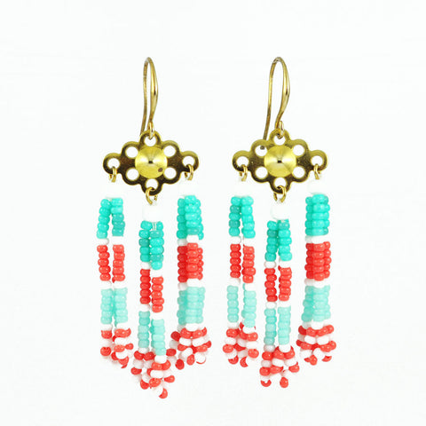 Mint peach tassel earrings Turquoise coral fringe earrings