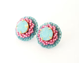 Teal mint pink stud earrings - Exquistry - 1