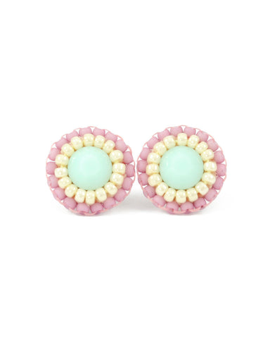 Mint pink stud earrings - Exquistry - 1