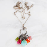 Silver mint green pink orange gemstones necklace - Exquistry - 3
