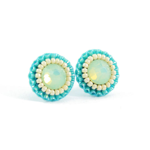 Mint, turquoise, ivory stud earrings - Exquistry - 1