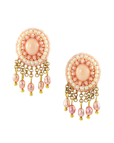 Coral pink ivory gold dangle earrings - Exquistry