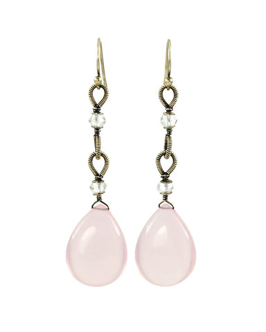 Silver dangle earrings with pink chalcedony - Exquistry