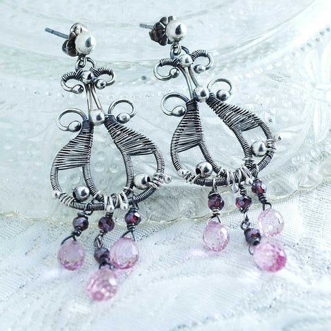Pink topaz earrings | unique silver dangles | gift for her