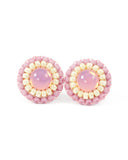 Pink and ivory tiny stud earrings - Exquistry - 1