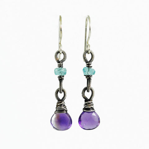 Purple blue silver dangle earrings