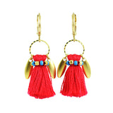 Blue tassel earrings | brass blue pink earrings
