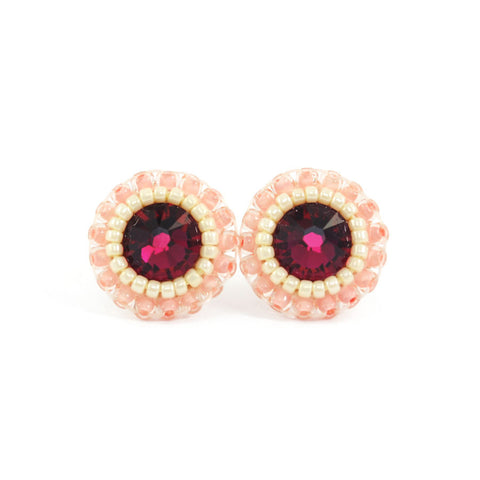Ruby red, blush, ivory stud earrings - Exquistry - 1