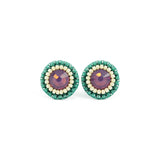 Lavender, teal,  ivory stud earrings - Exquistry - 2