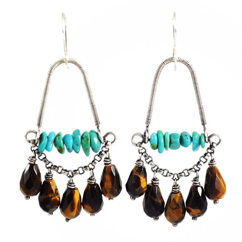 Turquoise earrings | brown earrings | silver statement earrings