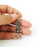 Silver chain dangle earrings | Beige tan gemstone earrings