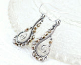 Silver dangle earrings with brown crystals - Exquistry - 2