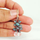Rock crystal and aquamarine earrings | Silver dangle earrings
