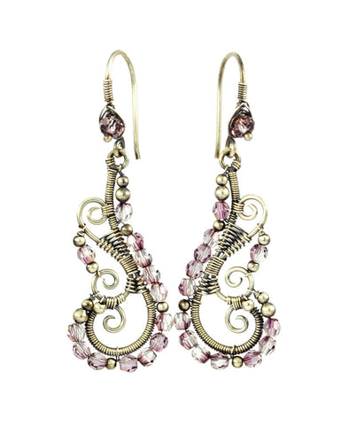 Silver dangle earrings with pink crystals - Exquistry