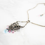 Pink and blue topaz, silver statement necklace